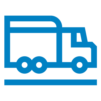 Icon with blue outline of a lorry