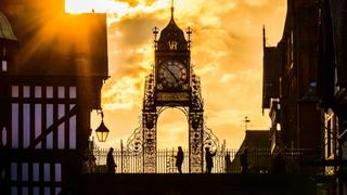 A clock in a town centre