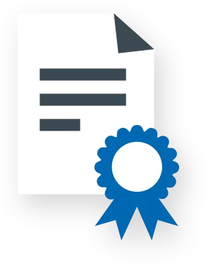 Document icon with a certification ribbon badge.
