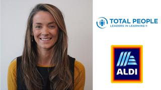 On the left is a profile image of Lisa Murphy. On the right are the Total People and Aldi logos.