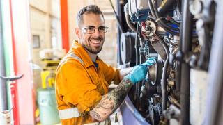 Engineer working on the bus