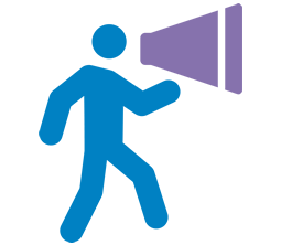 Icon of human figure walking with a megaphone