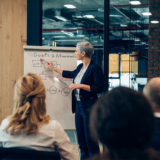 An employer presenting to a group of people