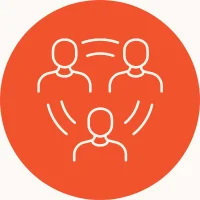 Line icon of three people connected by circular lines at the centre of an orange circle, representing ‘one group’ values at Total People.