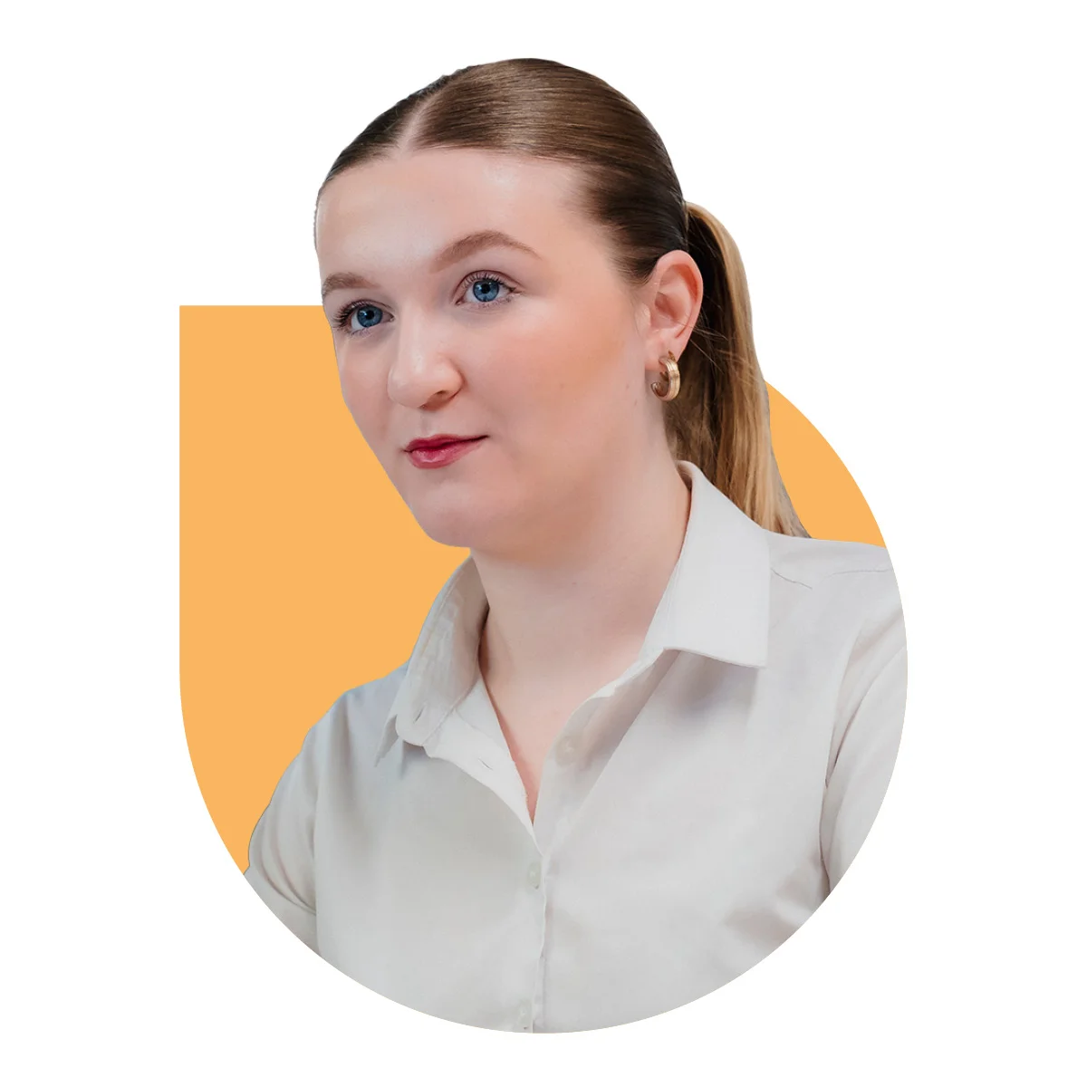 Image of a woman in a white shirt with yellow background