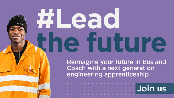 An employer standing next to the phrase #Lead the future