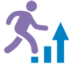 Icon with outline of human figure stepping on a graph bar chart