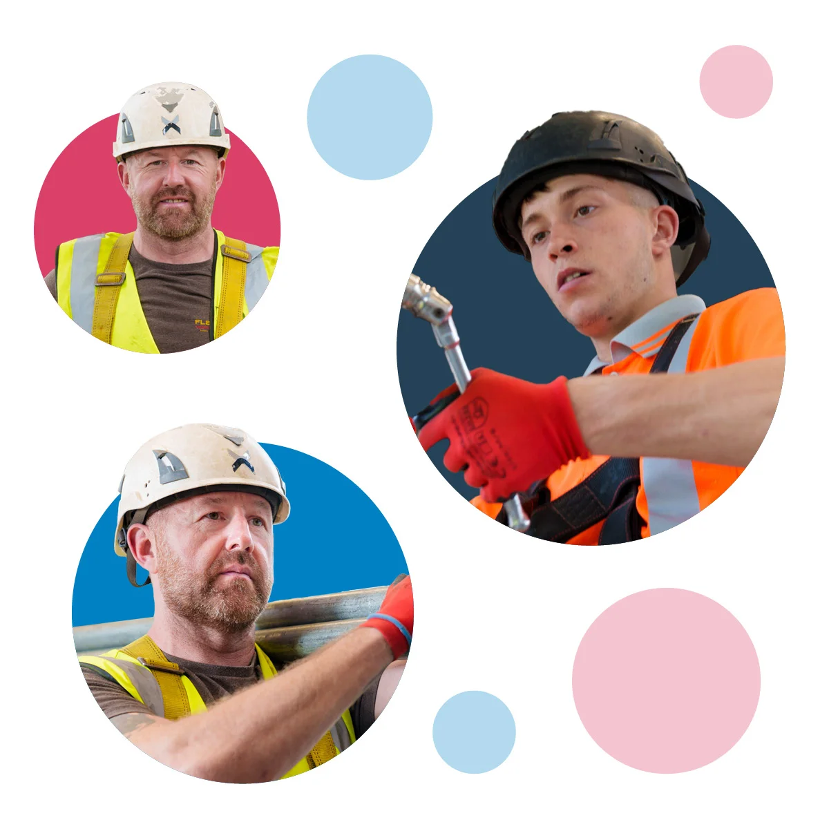 three men in a bubble working in scaffolding