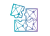 Abstract design of puzzle pieces with geometric figures and lines inside