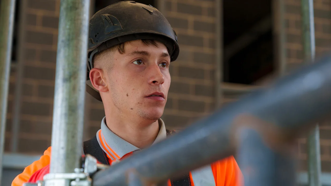 Close-up of a scaffolder apprentice