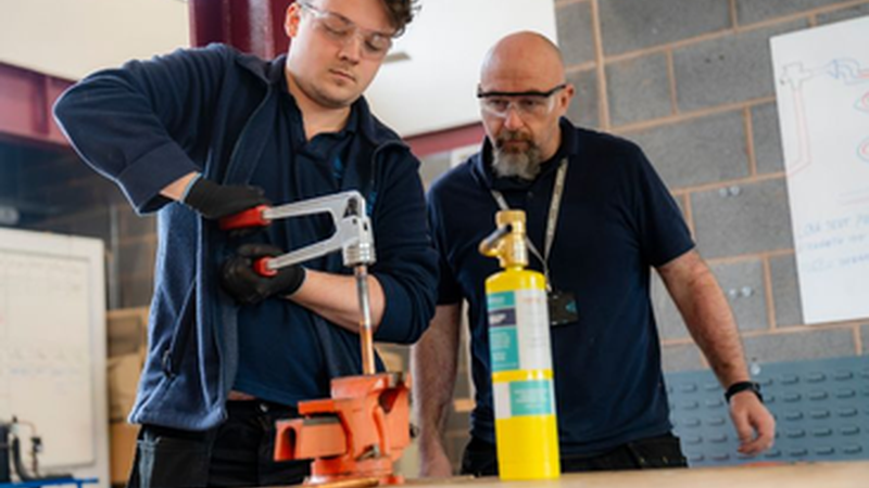 Employer observing an apprentice